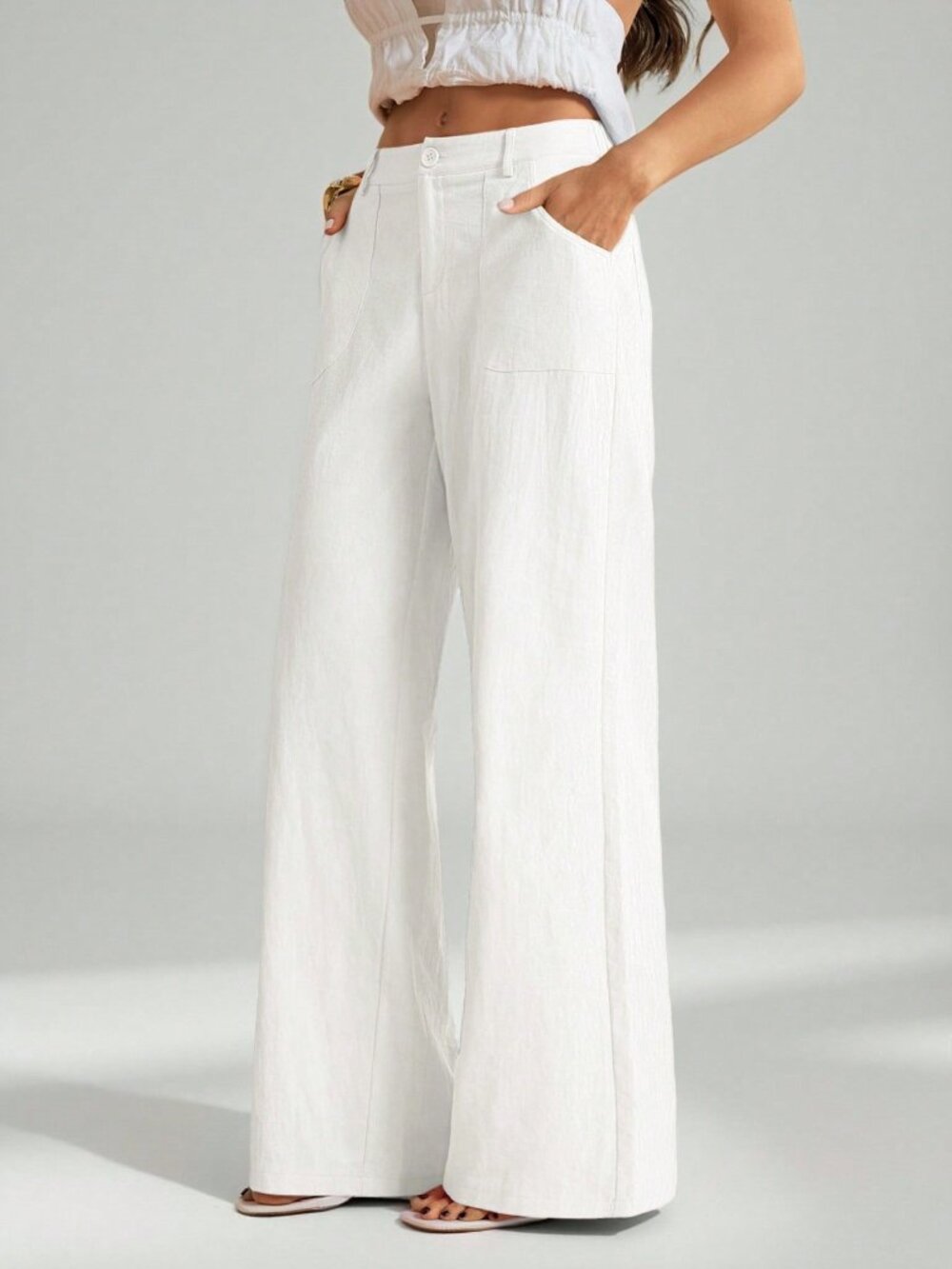 White Casual Women's Washed Low Waist Straight Pants - Picture 1 of 8